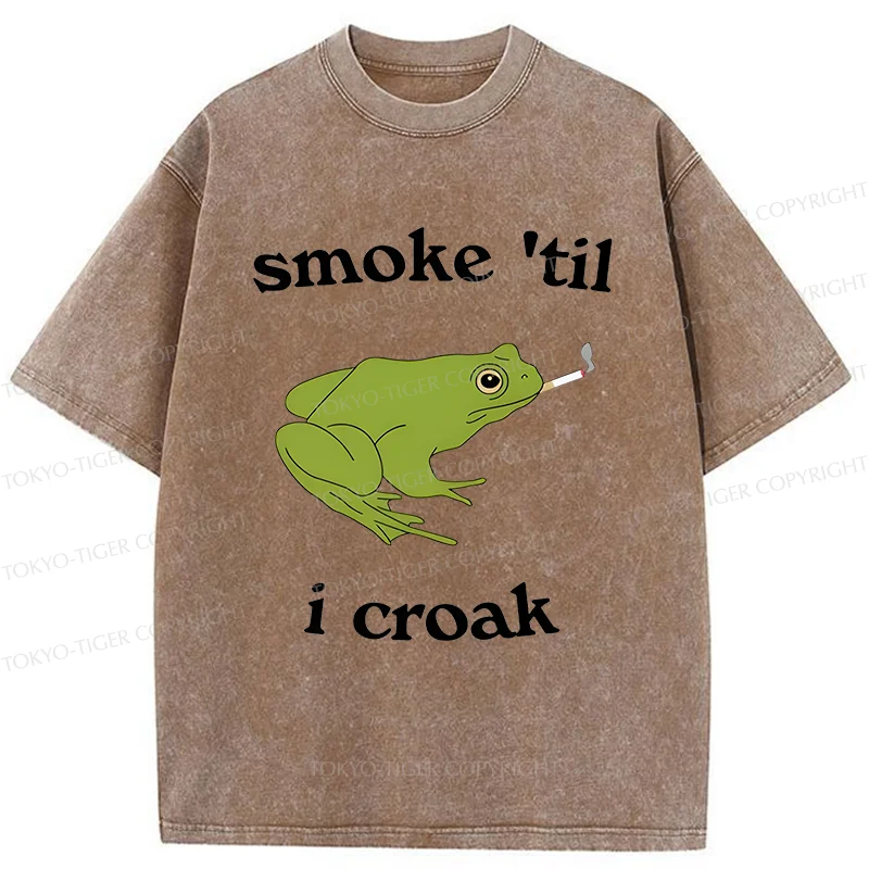 Tokyo-Tiger Smoking Frog Funny Washed T-Shirt