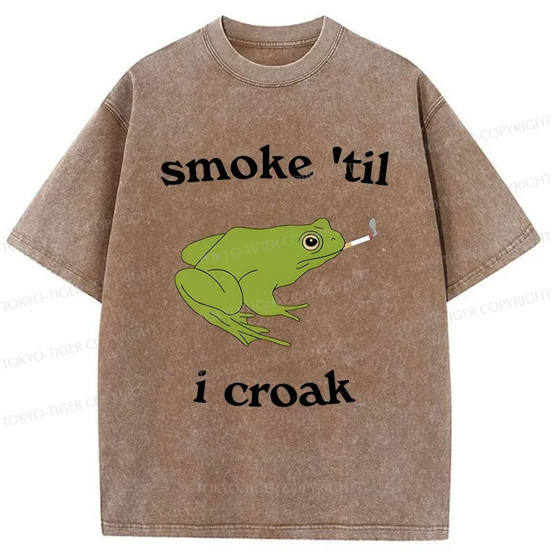 Tokyo-Tiger Smoking Frog Funny Washed T-Shirt