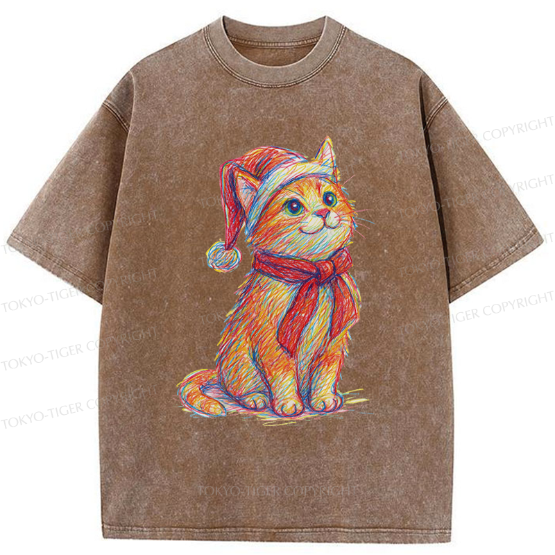 Tokyo-Tiger Lovely Christmas Cat Washed T-Shirt