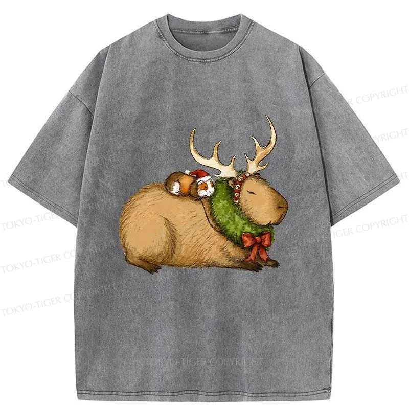 Tokyo-Tiger Christmas Capybara Washed T-Shirt