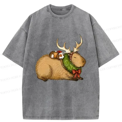Tokyo-Tiger Christmas Capybara Washed T-Shirt