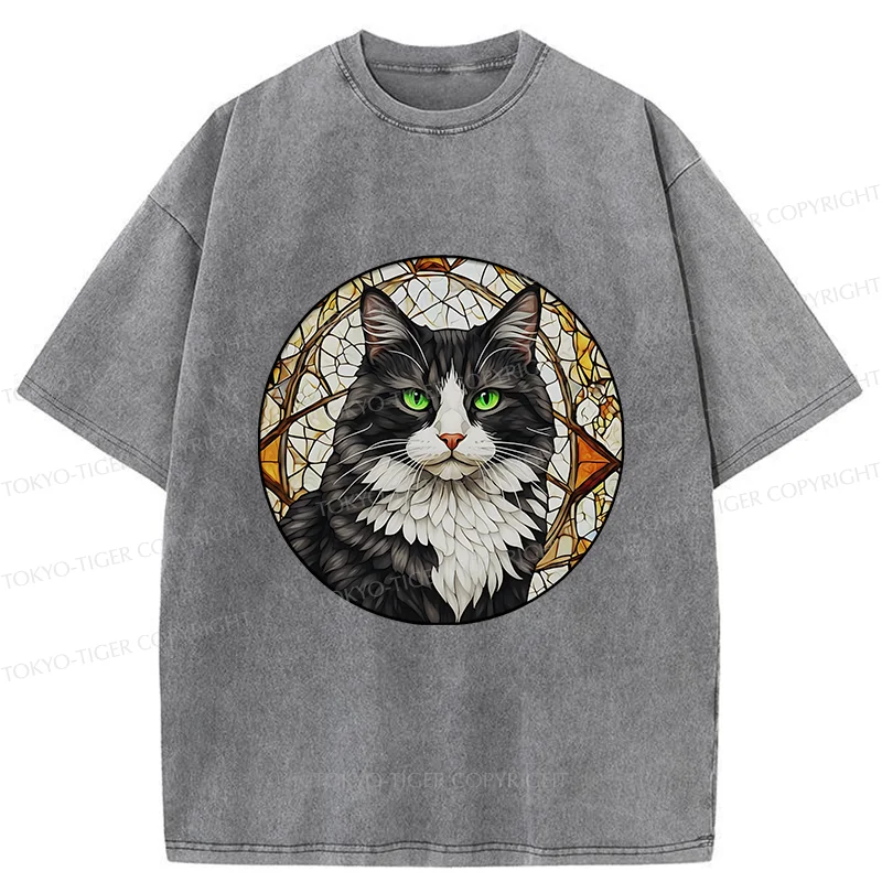 Tokyo-Tiger Tuxedo Cat Art Washed T-Shirt