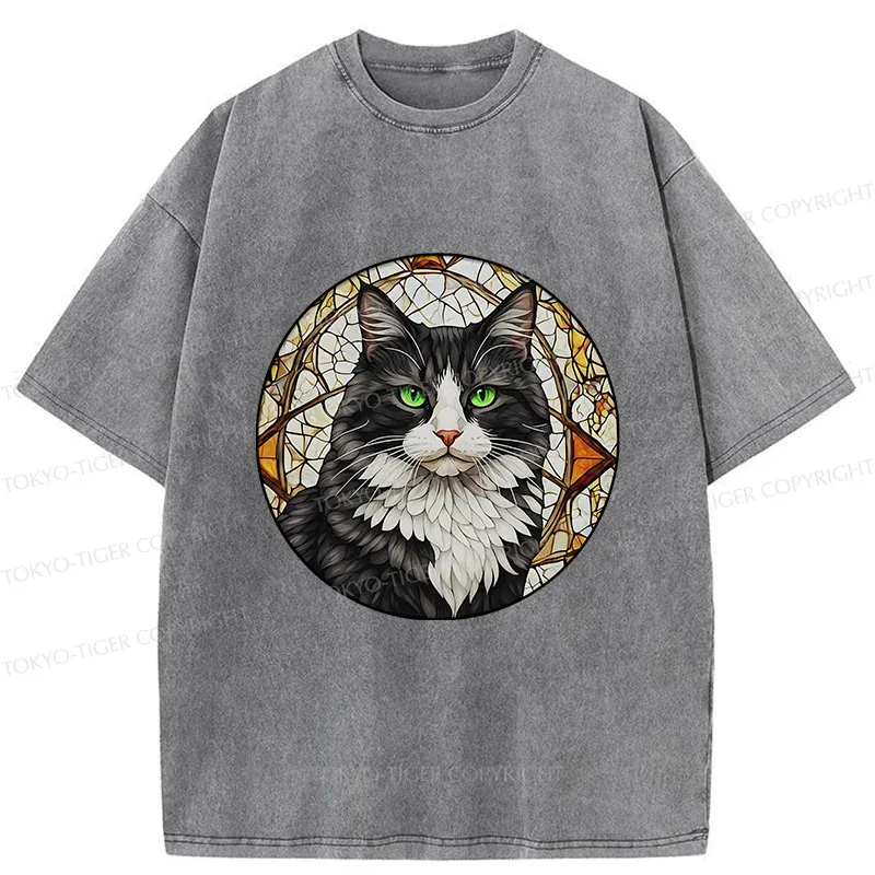 Tokyo-Tiger Tuxedo Cat Art Washed T-Shirt