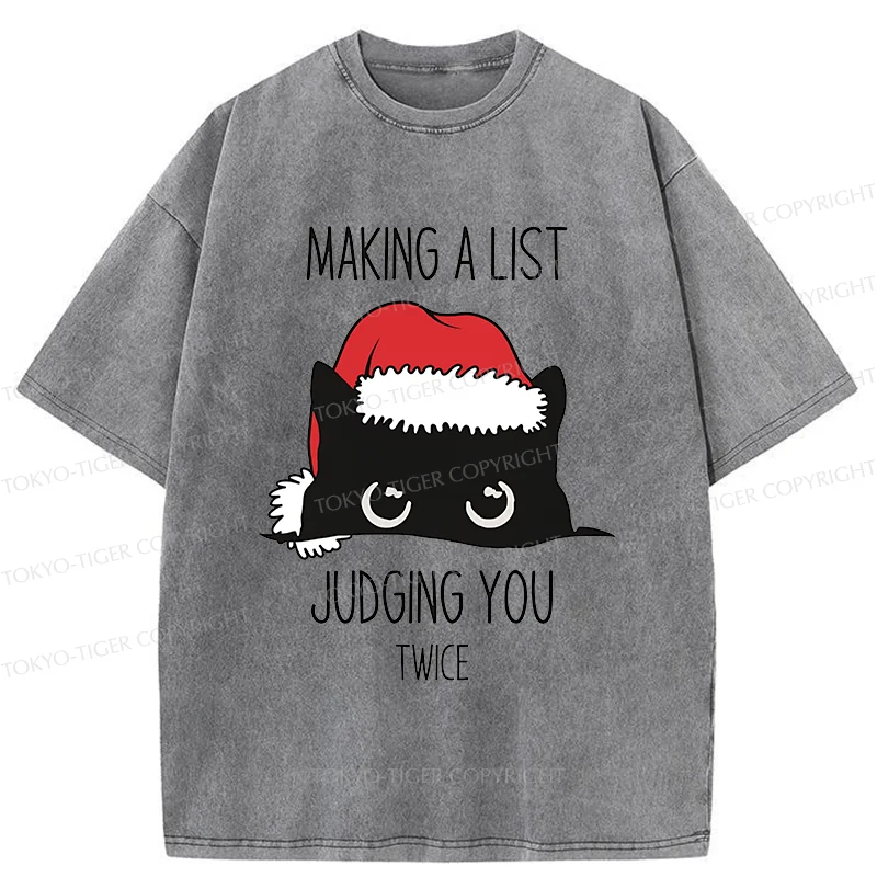 Tokyo-Tiger Christmas Cat Staring At You Washed T-Shirt
