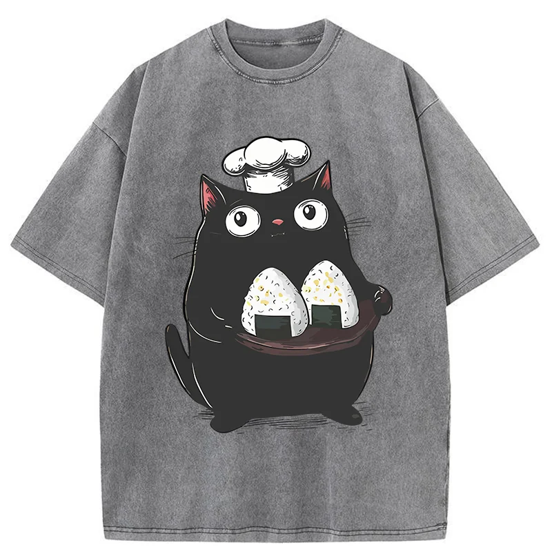 Tokyo-Tiger Onigiri Made By Cat Chef Washed T-Shirt