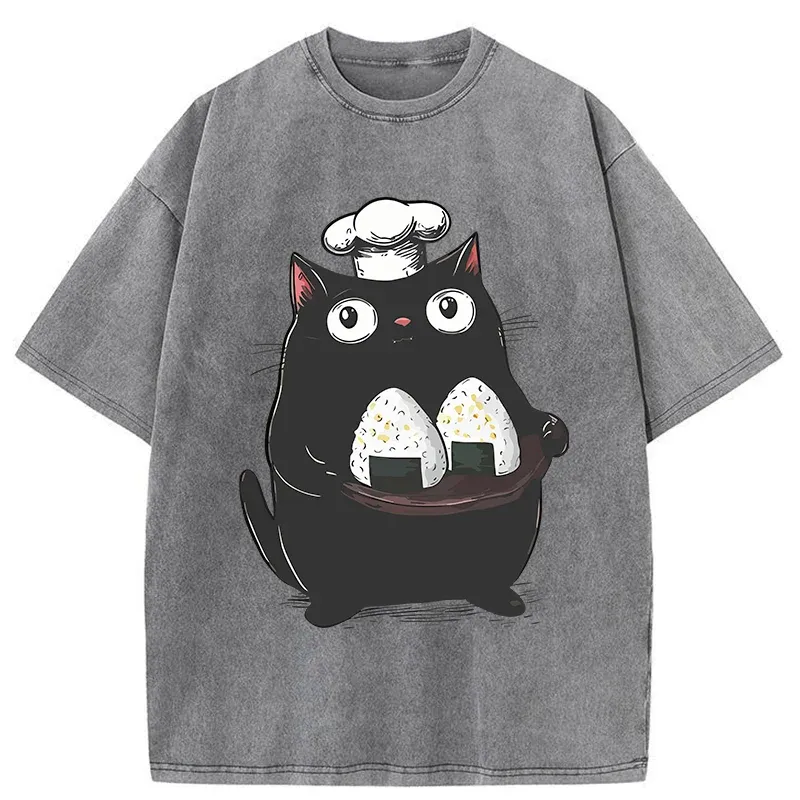 Tokyo-Tiger Onigiri Made By Cat Chef Washed T-Shirt
