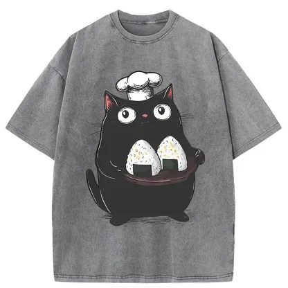 Tokyo-Tiger Onigiri Made By Cat Chef Washed T-Shirt