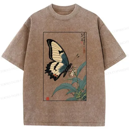 Tokyo-Tiger Ukiyo-e Butterfly Washed T-Shirt