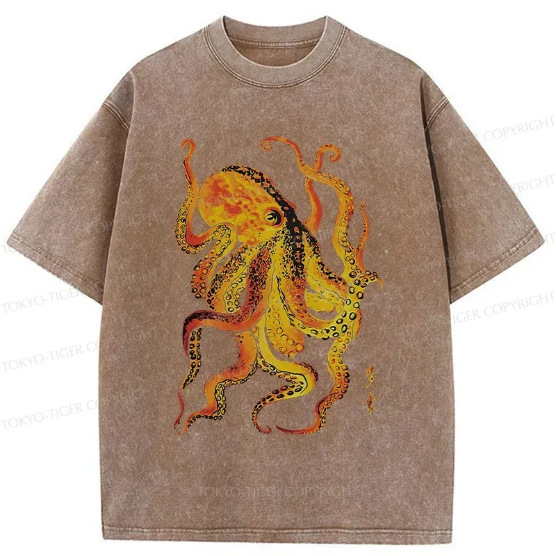 Tokyo-Tiger Deep Sea Gorgeous Octopus Washed T-Shirt