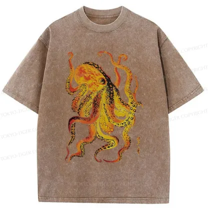 Tokyo-Tiger Deep Sea Gorgeous Octopus Washed T-Shirt