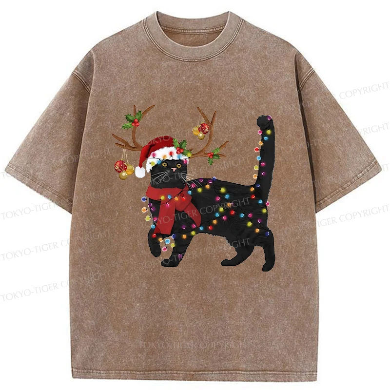 Tokyo-Tiger Christmas Black Cat Washed T-Shirt