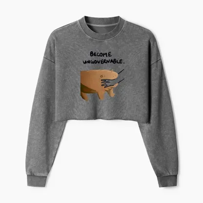 Tokyo-Tiger Moo Deng Bites Someone's Arm Washed Crop Sweatshirt