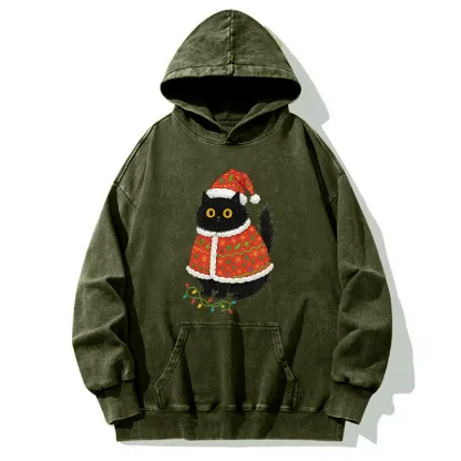 Tokyo-Tiger Cat Wearing Santa Hat Washed Hoodie