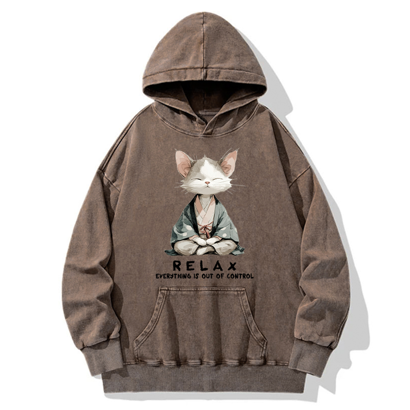 Tokyo-Tiger Zen Cat Relaxation，Everything's Out Of Control Washed Hoodie
