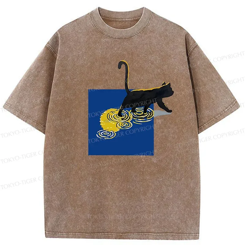 Tokyo-Tiger Black Cat Under The Moon Washed T-Shirt