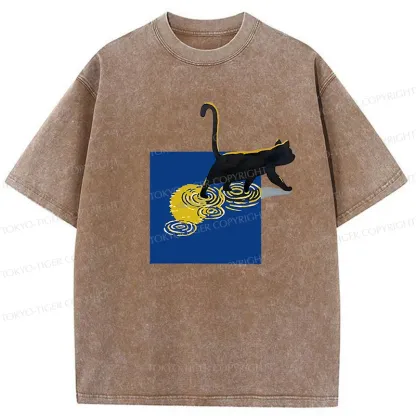 Tokyo-Tiger Black Cat Under The Moon Washed T-Shirt