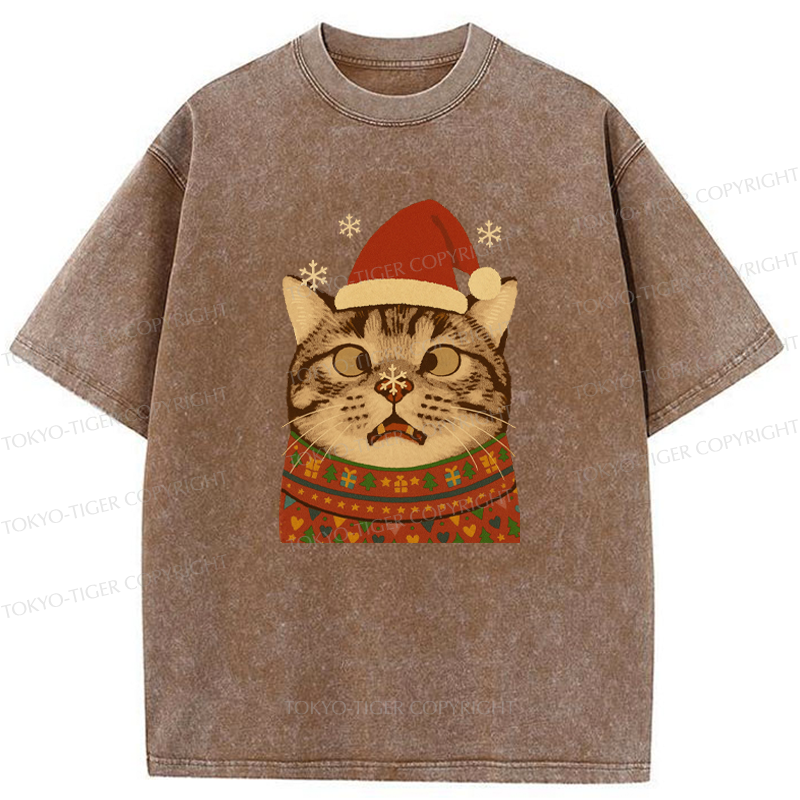 Tokyo-Tiger The Christmas Silly Cat Washed T-Shirt
