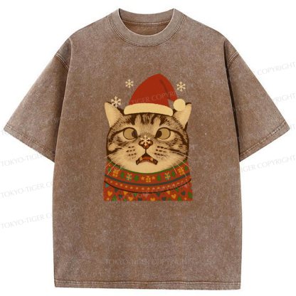 Tokyo-Tiger The Christmas Silly Cat Washed T-Shirt
