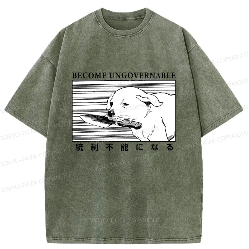 Tokyo-Tiger Dog Holding A Knife Washed T-Shirt