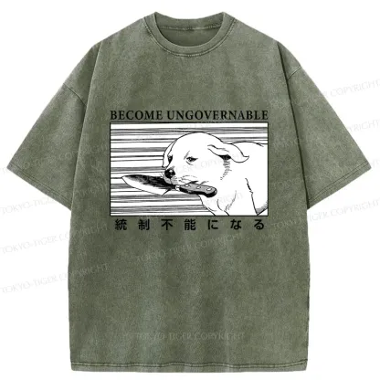 Tokyo-Tiger Dog Holding A Knife Washed T-Shirt
