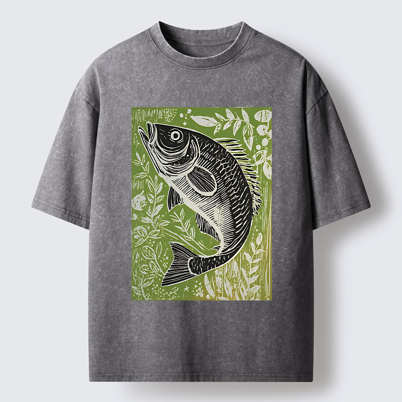 Tokyo-Tiger Japanese Fish Woodblock Washed T-Shirt
