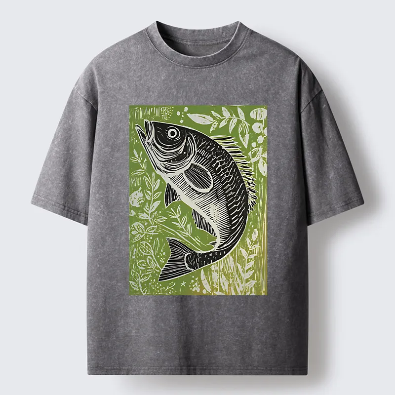 Tokyo-Tiger Japanese Fish Woodblock Washed T-Shirt