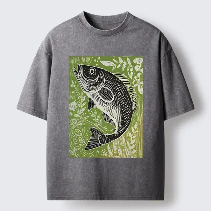 Tokyo-Tiger Japanese Fish Woodblock Washed T-Shirt