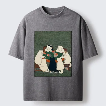 Tokyo-Tiger Cats Playing Games Funny Washed T-Shirt