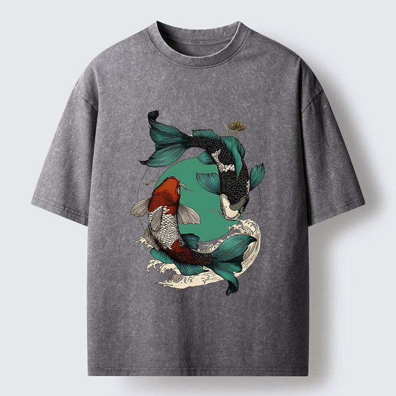 Tokyo-Tiger YinYang Koi Fish Zen Washed T-Shirt