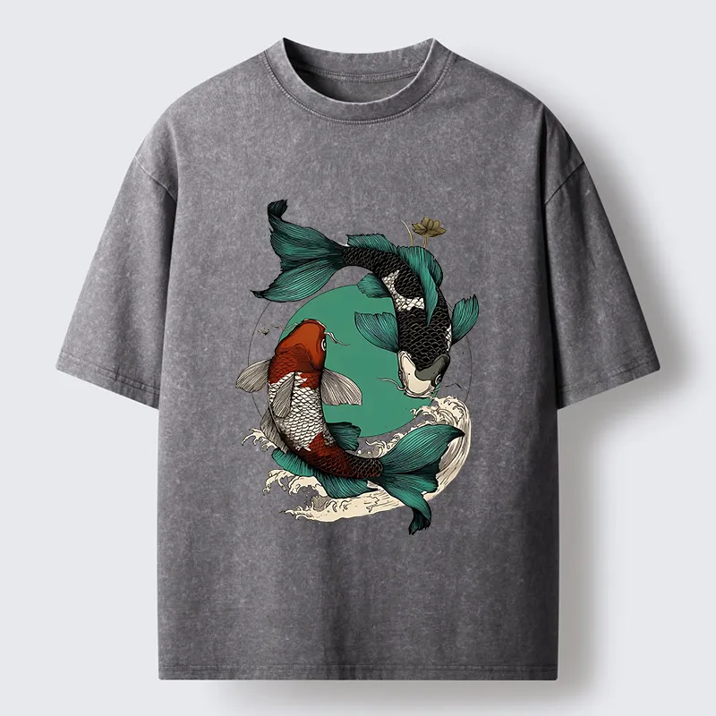 Tokyo-Tiger YinYang Koi Fish Zen Washed T-Shirt