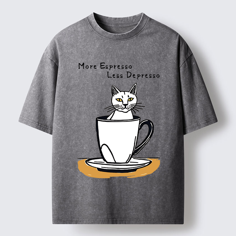 Tokyo-Tiger More Espresso Coffee Cat Washed T-Shirt