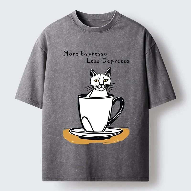 Tokyo-Tiger More Espresso Coffee Cat Washed T-Shirt