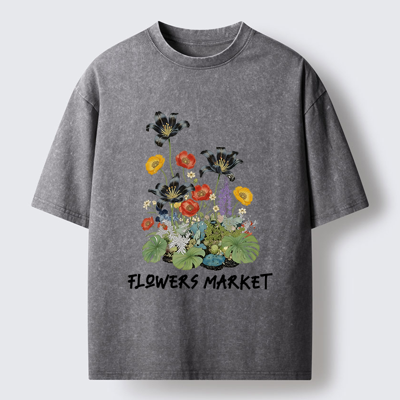 Tokyo-Tiger Beautiful Flowers Market Washed T-Shirt