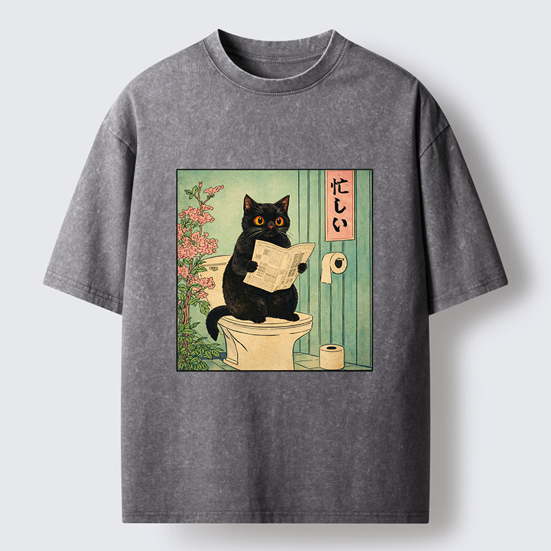 Tokyo-Tiger A Very Busy Black Cat Washed T-Shirt