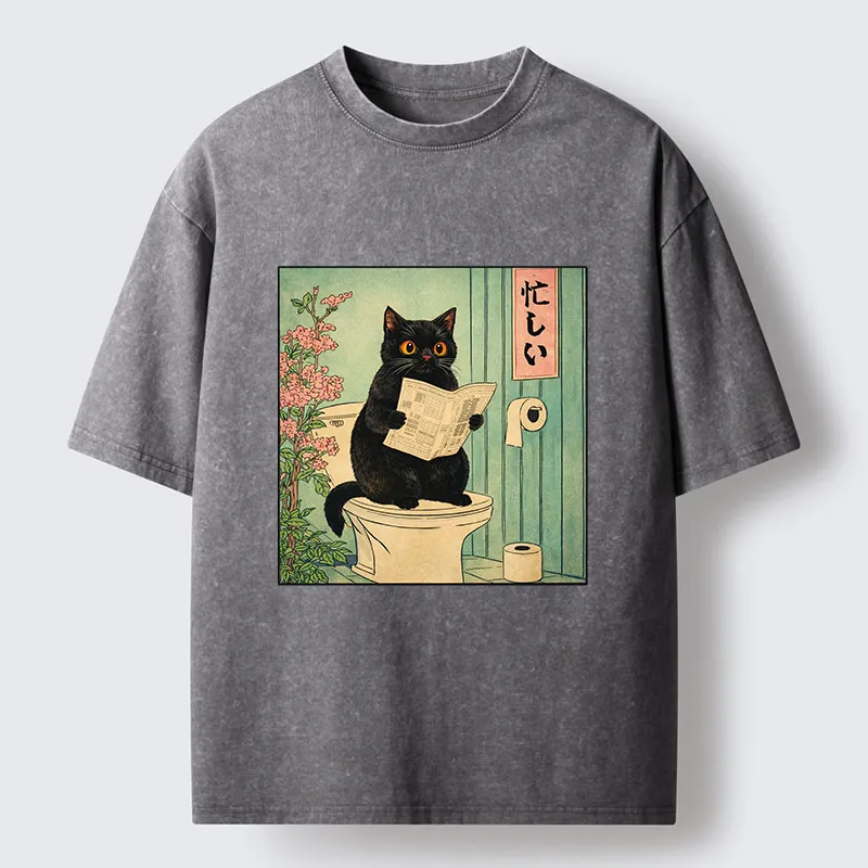 Tokyo-Tiger A Very Busy Black Cat Washed T-Shirt