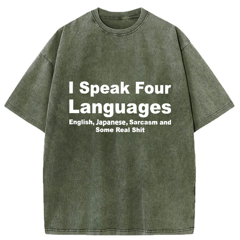 Tokyo-Tiger Speak Four Languages Washed T-Shirt