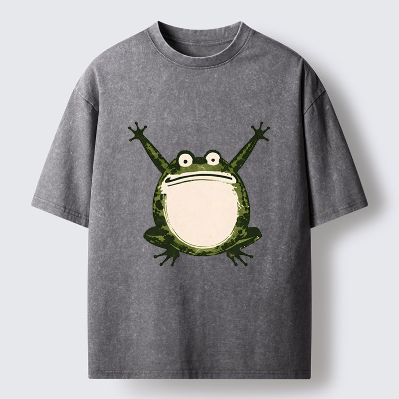 Tokyo-Tiger Ukiyoe Funny Frog Washed T-Shirt