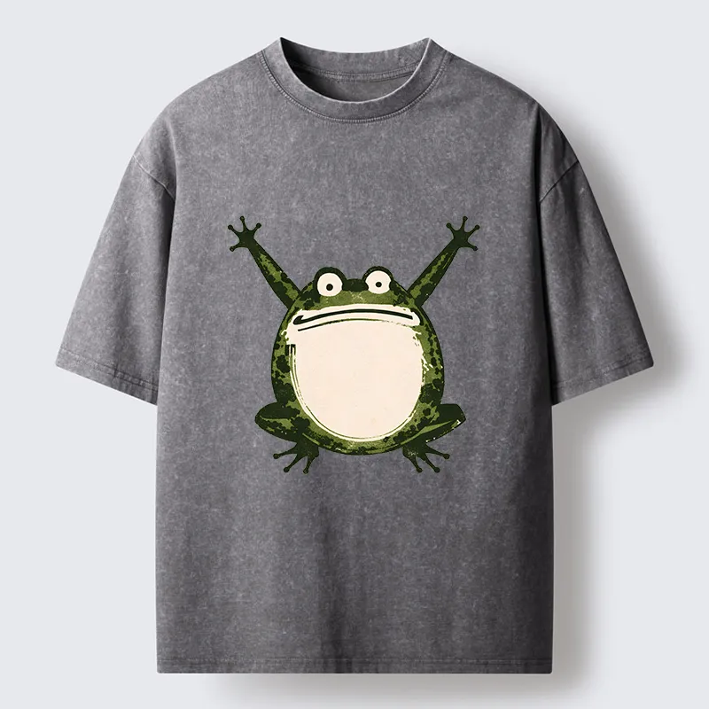 Tokyo-Tiger Ukiyoe Funny Frog Washed T-Shirt