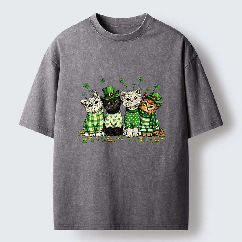 Tokyo-Tiger Green Lucky Kitten Washed T-Shirt
