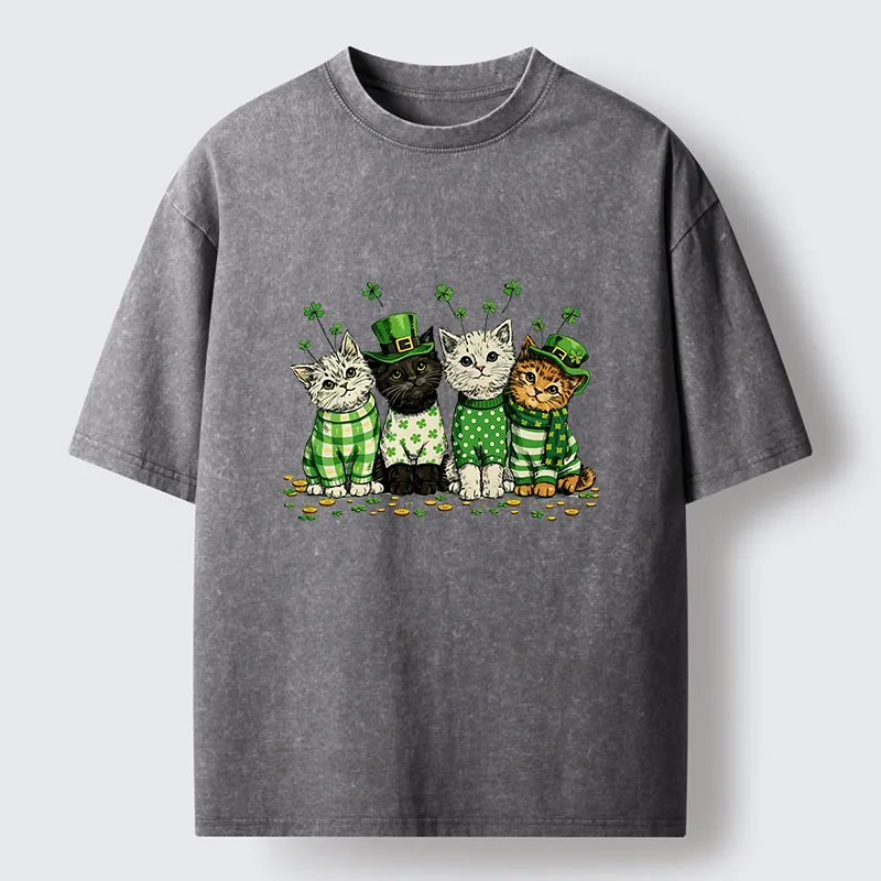 Tokyo-Tiger Green Lucky Kitten Washed T-Shirt
