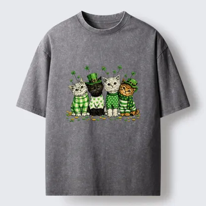 Tokyo-Tiger Green Lucky Kitten Washed T-Shirt