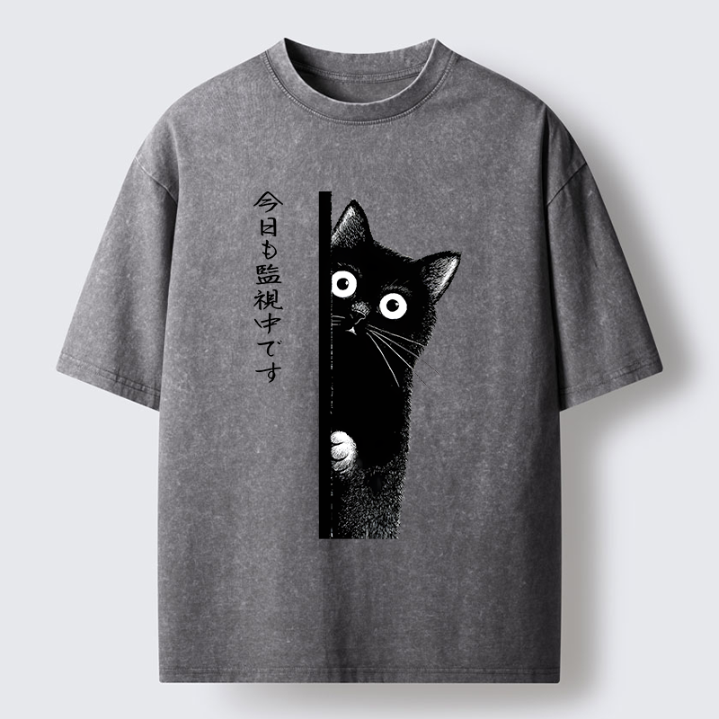 Tokyo-Tiger A Black Cat Is Watching You Washed T-Shirt