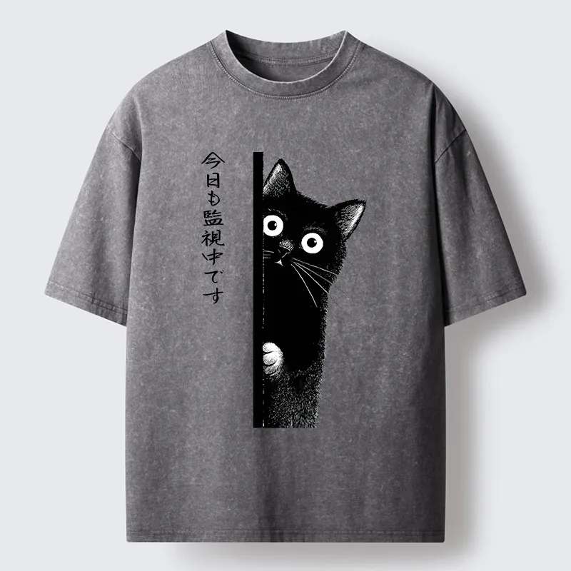 Tokyo-Tiger A Black Cat Is Watching You Washed T-Shirt