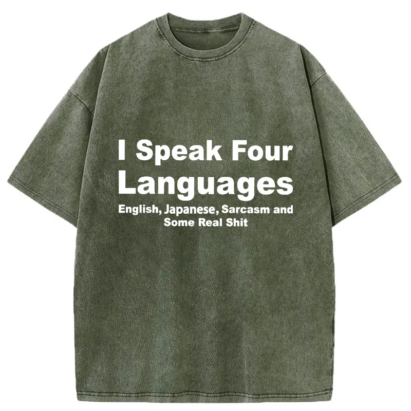 Tokyo-Tiger Speak Four Languages Washed T-Shirt
