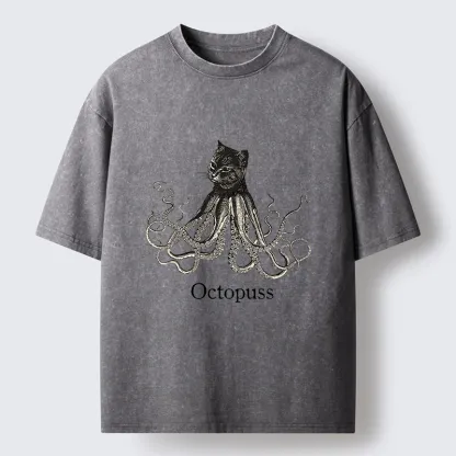 Tokyo-Tiger Octopus Cat Monster Washed T-Shirt