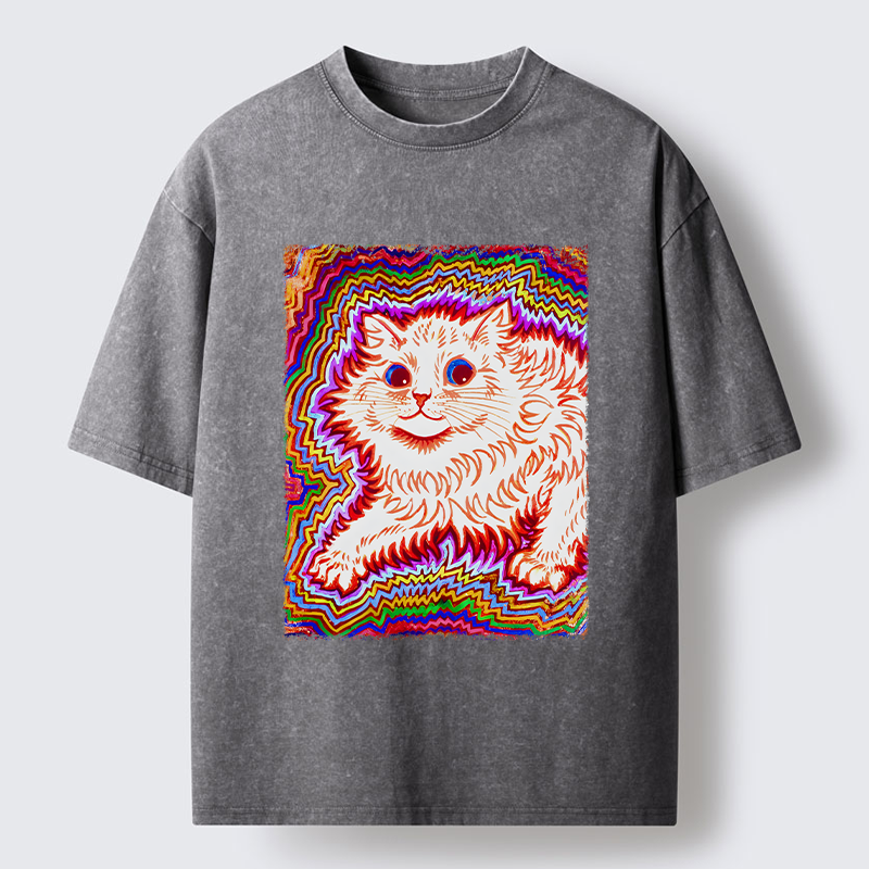 Tokyo-Tiger Rainbow Colorful Cat Washed T-Shirt