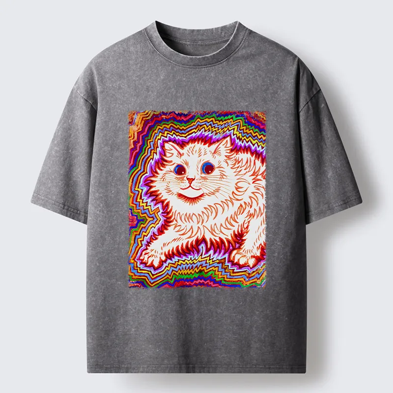 Tokyo-Tiger Rainbow Colorful Cat Washed T-Shirt
