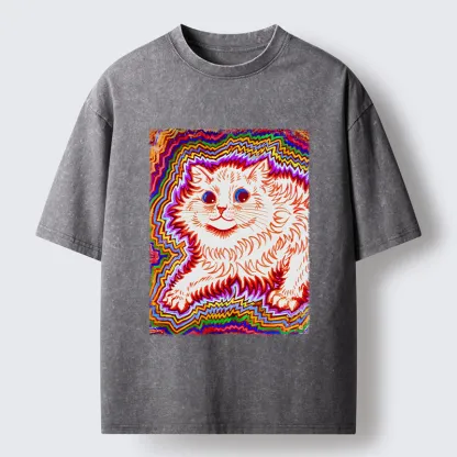 Tokyo-Tiger Rainbow Colorful Cat Washed T-Shirt