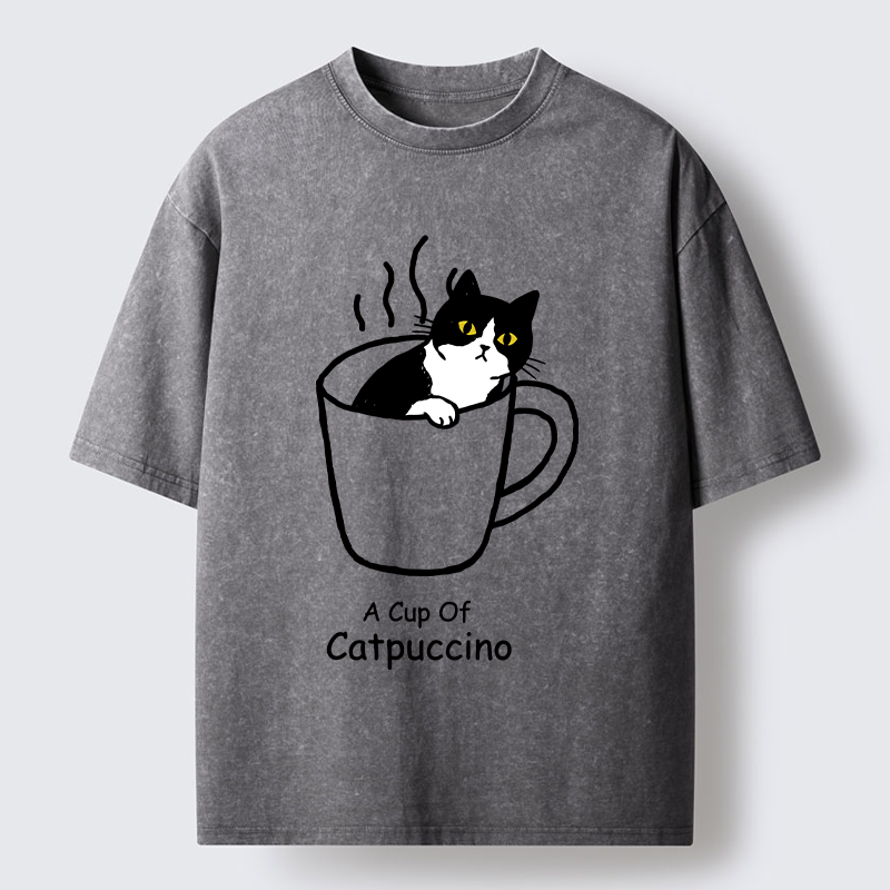 Tokyo-Tiger Catpuccino Cat Coffee Funny Washed T-Shirt