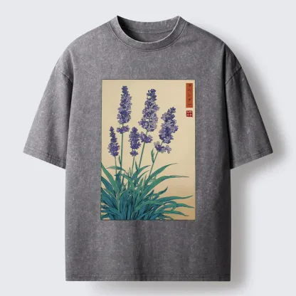 Tokyo-Tiger Japanese Art Lavender Flower Washed T-Shirt
